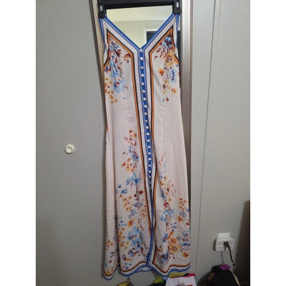 Commense Floral Button-Front V-Neck Maxi Dress – Sleeveless with Contrast Trim – - Picture 2 of 8
